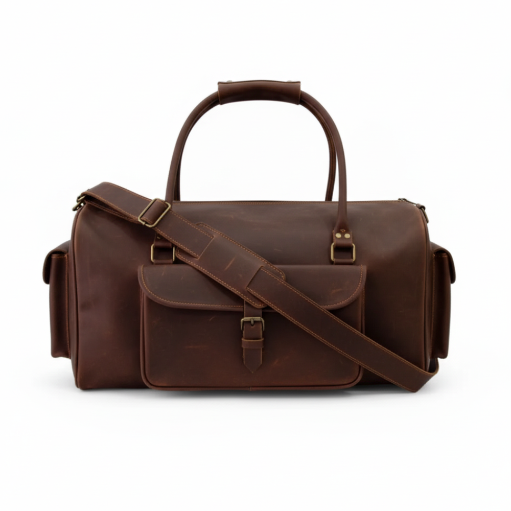 Dark Brown Leather Duffel Bag Handmade Men's Travel Bag