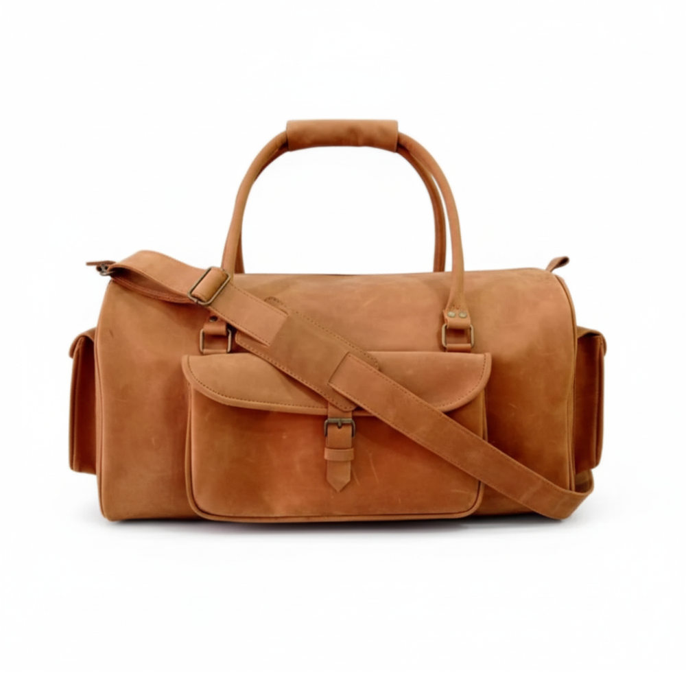 Shangrila Tan Leather Duffel Bag -- Premium Men's Travel & Gym Holdall